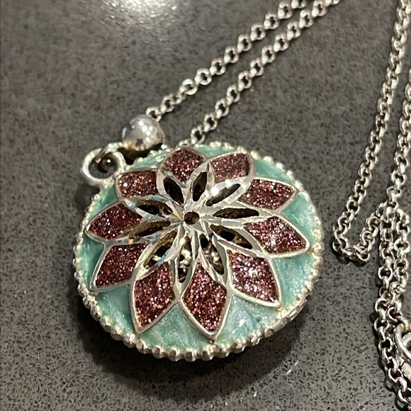 Blue and Purple Enamel Flower Puff Pendant Necklace - Picture 7 of 10
